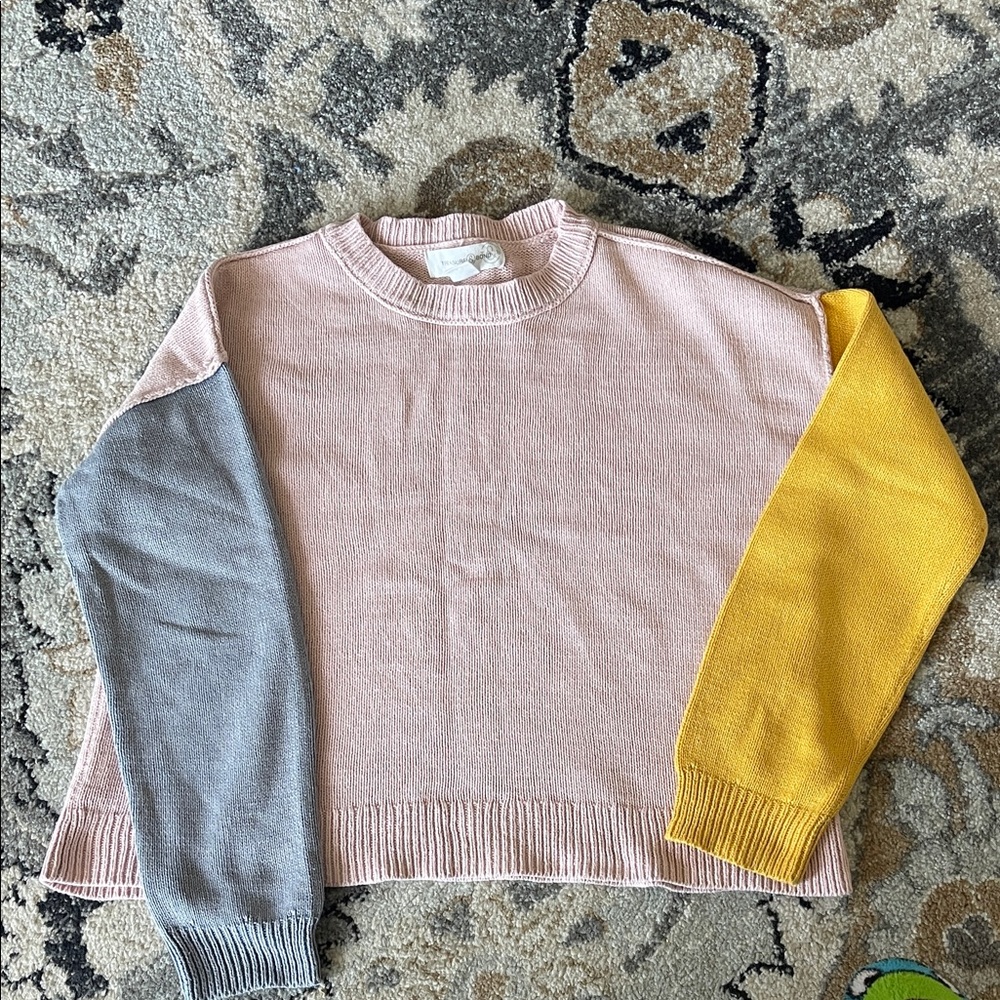 Colorblock Sweater - Pink, Gray, Yellow